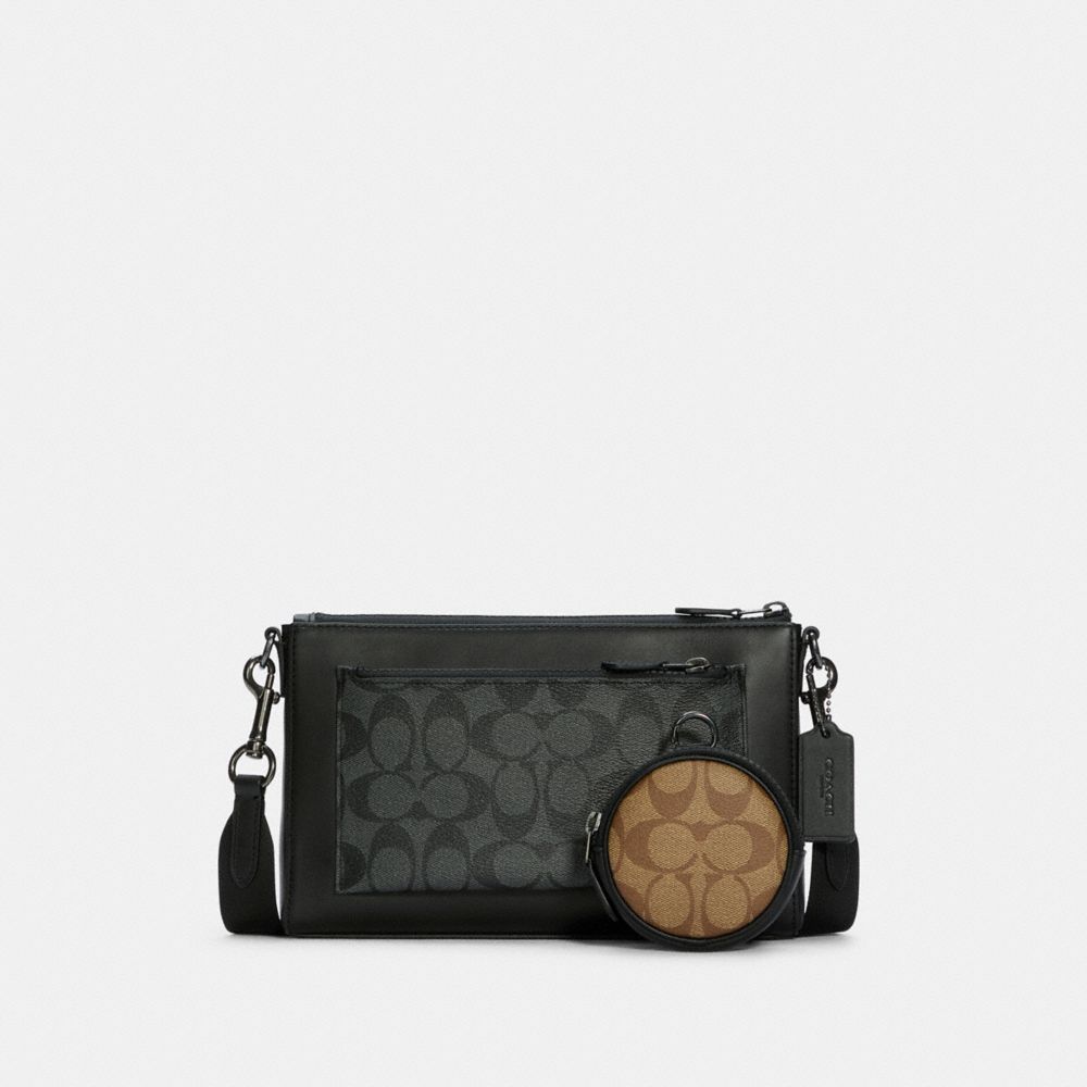 COACH®,HOLDEN CROSSBODY IN SIGNATURE CANVAS,Mini,Gunmetal/Charcoal/Black Multi,Front View