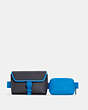 COACH®,RIDER DOUBLE BELT BAG,Leather,Mini,Gunmetal/Midnight Navy/Racer Blue,Front View