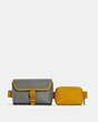 COACH®,RIDER DOUBLE BELT BAG,Leather,Mini,Gunmetal/Heather Grey/Flax,Front View