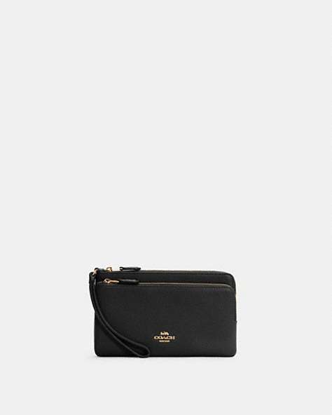 COACH®,DOUBLE ZIP WALLET,Pebbled Leather,Gold/Black,Front View
