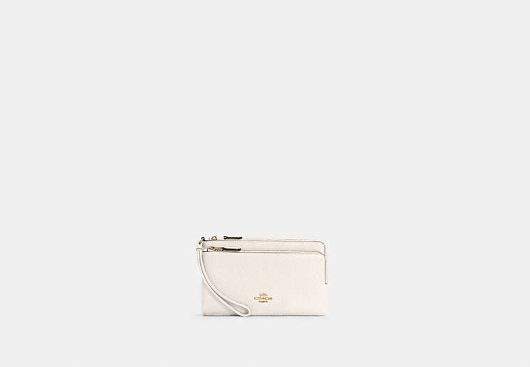 COACH®,DOUBLE ZIP WALLET,Pebbled Leather,Mini,Gold/Chalk,Front View