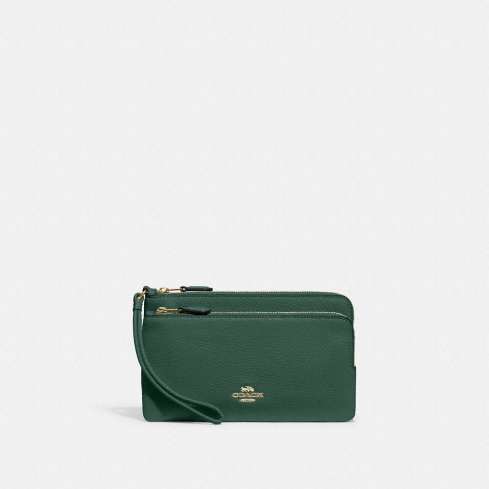 COACH®,DOUBLE ZIP WALLET,Pebbled Leather,Mini,Im/Dark Pine,Front View