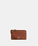 COACH®,DOUBLE ZIP WALLET,Pebbled Leather,Mini,Gold/Redwood,Front View