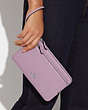COACH®,DOUBLE ZIP WALLET,Pebbled Leather,Mini,Silver/Ice Purple,Detail View