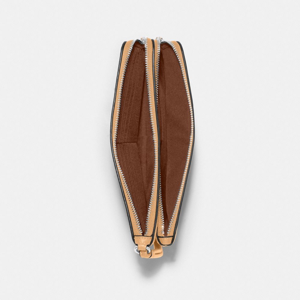 COACH®,Double Zip Wallet,Leather,Wristlet,Pouch,Casual,Beige,Inside View,Top View