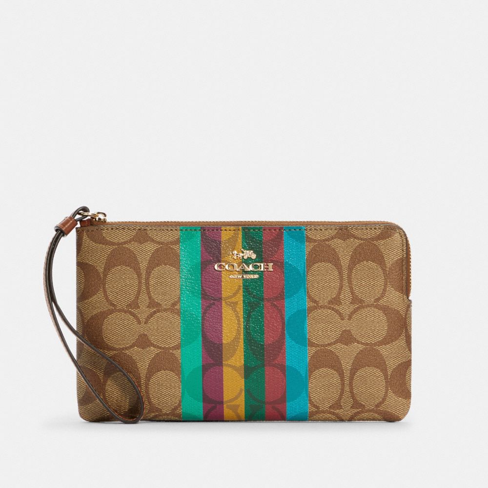Large Corner Zip Wristlet In Signature Canvas With Stripe