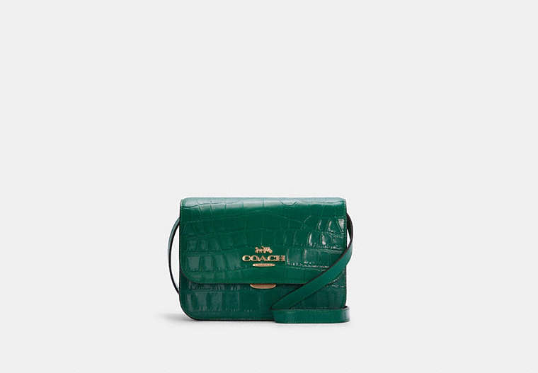 COACH®,BRYNN FLAP CROSSBODY,Smooth Leather/Exotic,Medium,Gold/Bright Jade,Front View