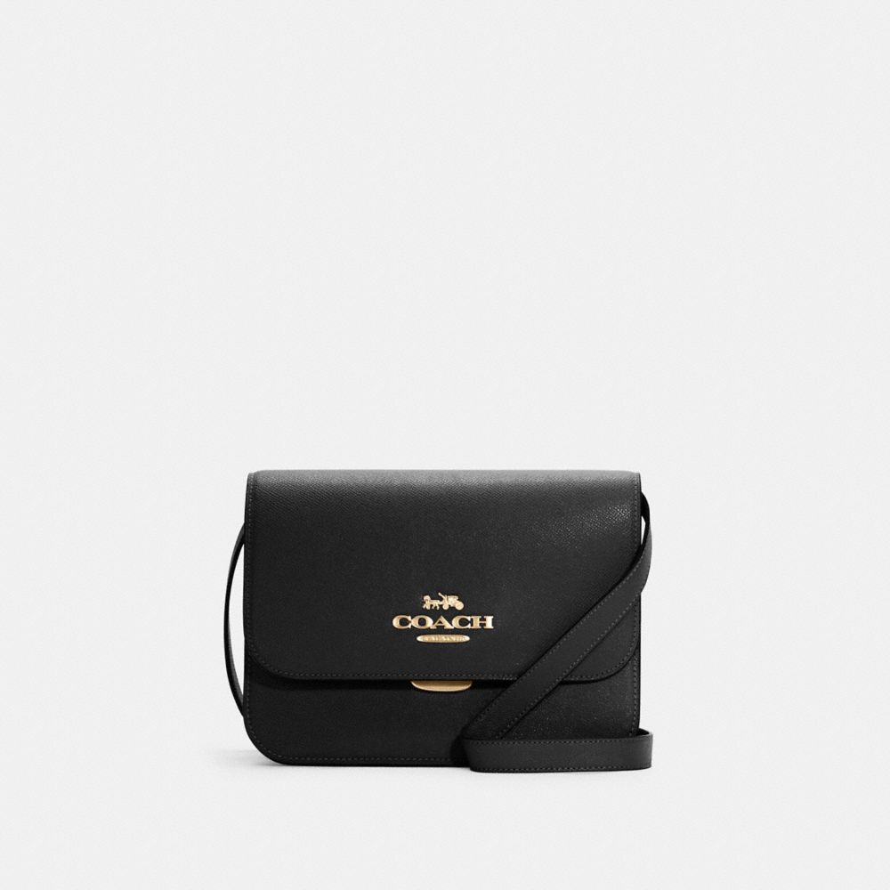 COACH®,BRYNN FLAP CROSSBODY BAG,Crossgrain Leather,Medium,Gold/Black,Front View image number 0