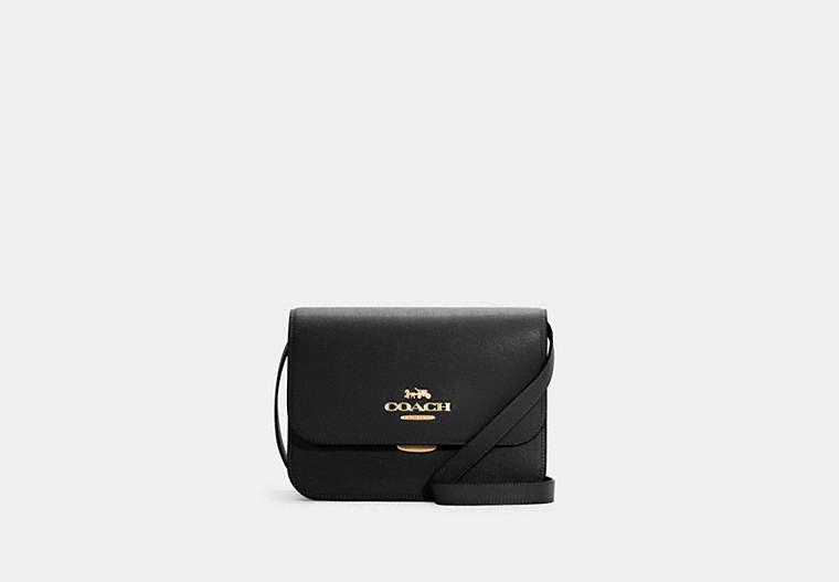 COACH®,BRYNN FLAP CROSSBODY BAG,Crossgrain Leather,Medium,Gold/Black,Front View image number 0