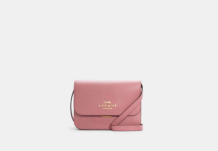 COACH®,BRYNN FLAP CROSSBODY BAG,Crossgrain Leather,Medium,Gold/True Pink,Front View