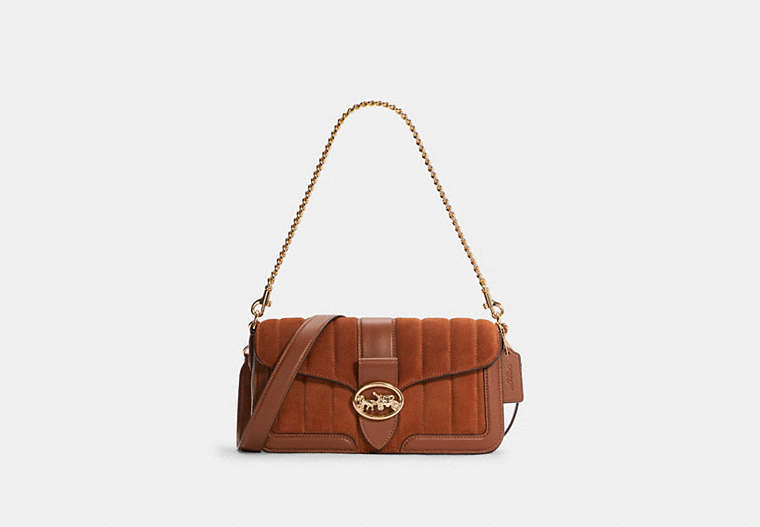 COACH®,GEORGIE SHOULDER BAG WITH LINEAR QUILTIING,Medium,Gold/Redwood,Front View image number 0