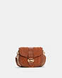 COACH®,GEORGIE SADDLE BAG WITH LINEAR QUILTING,Smooth Leather/Pebble Leather/Suede,Medium,Gold/Redwood,Front View
