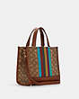 COACH®,DEMPSEY TOTE 22 IN SIGNATURE JACQUARD WITH STRIPE AND COACH PATCH,n/a,Medium,Gold/Khaki/Redwood Multi,Angle View