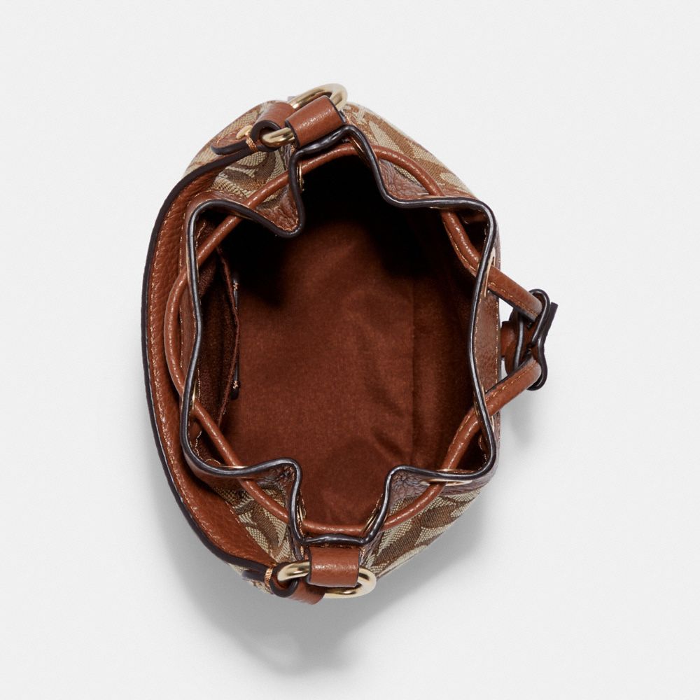 COACH®,Dempsey Drawstring Bucket 15 In Signature Jacquard With Stripe And Coach Patch,,Inside View,Top View