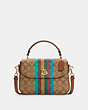 COACH®,MARLIE TOP HANDLE SATCHEL IN SIGNATURE CANVAS WITH STRIPE,Small,Gold/Khaki Multi,Front View