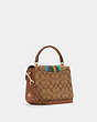 COACH®,MARLIE TOP HANDLE SATCHEL IN SIGNATURE CANVAS WITH STRIPE,Small,Gold/Khaki Multi,Angle View