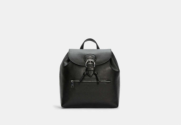 COACH®,KLEO BACKPACK,Pebbled Leather,Silver/Black,Front View