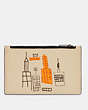 COACH®,COACH X JEAN-MICHEL BASQUIAT ZIP CARD CASE,n/a,Gunmetal/Ivory Multi,Front View