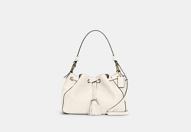 COACH®,EVERLY DRAWSTRING SHOULDER BAG,Pebbled Leather,Medium,Gold/Chalk,Front View