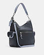 COACH®,PENNIE SHOULDER BAG,Pebble Leather,Large,Silver/Midnight Multi,Angle View