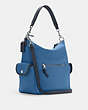 COACH®,PENNIE SHOULDER BAG,Pebble Leather,Large,Silver/Sky Blue Multi,Angle View