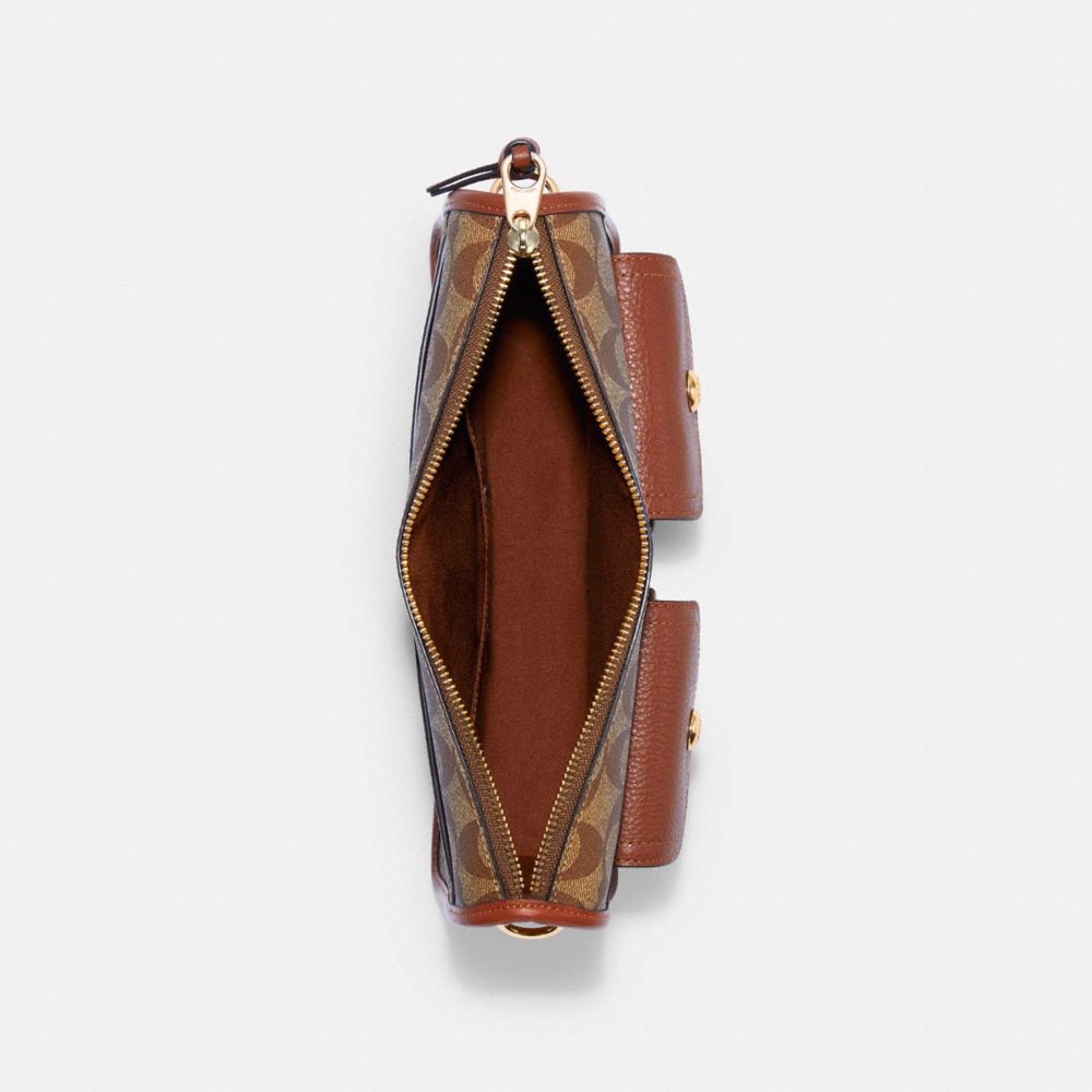 COACH®,PORTÉ-CROISÉ PENNIE AVEC ÉTUI-MONNAIE EN TOILE SIGNATURE,Tissu en toile exclusif,Or/Kaki Sapin rouge,Inside View,Top View