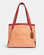 COACH®,TOTE IN COLORBLOCK WITH HORSE AND CARRIAGE,Pebble Leather,Large,Gold/Faded Blush Multi,Front View