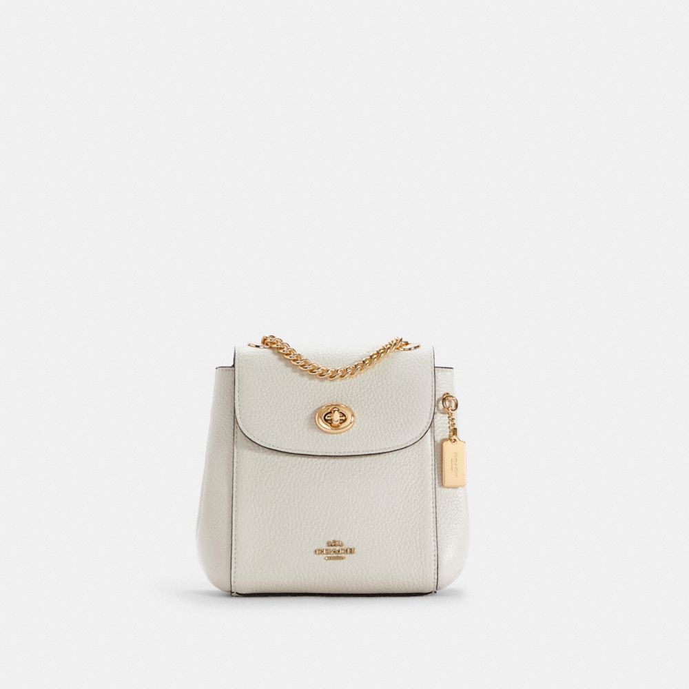 COACH®,CONVERTIBLE MINI BACKPACK,Pebbled Leather,Medium,Gold/Chalk,Front View