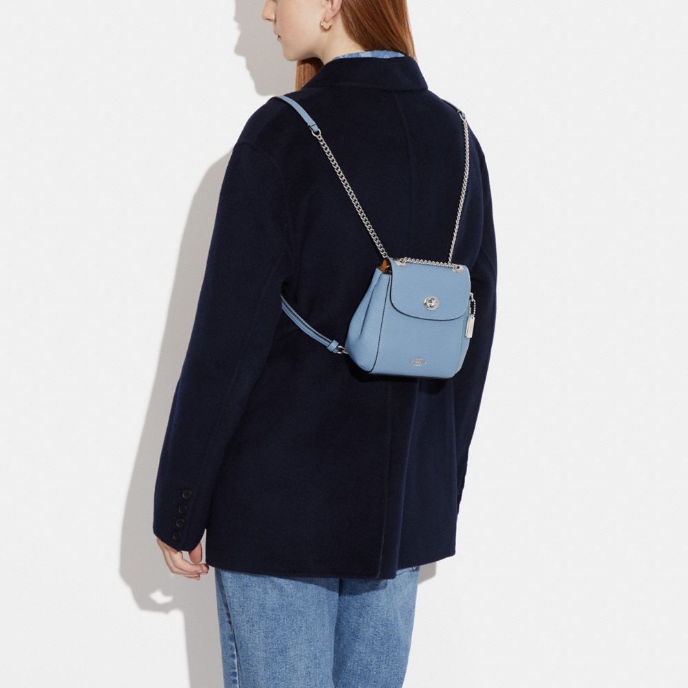 Coach Mini Cornflower Blue Pebble Leather Convertible Chain Backpack Bag