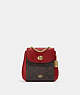 COACH®,CONVERTIBLE MINI BACKPACK IN SIGNATURE CANVAS,Signature Coated Canvas/Pebble Leather,Medium,Gold/Brown 1941 Red,Front View