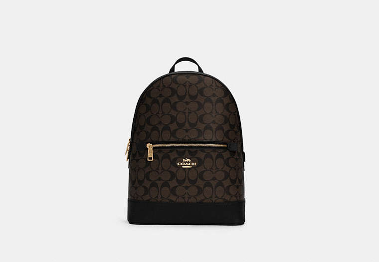 COACH®,KENLEY BACKPACK IN SIGNATURE CANVAS,n/a,Large,Gold/Brown Black,Front View