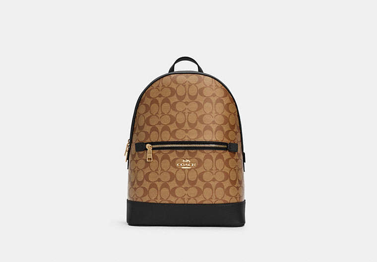 COACH®,KENLEY BACKPACK IN SIGNATURE CANVAS,n/a,Large,Gold/Khaki/Black,Front View