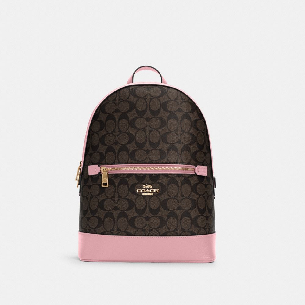 COACH®,KENLEY BACKPACK IN SIGNATURE CANVAS,Signature Canvas,Large,Gold/Brown/True Pink,Front View