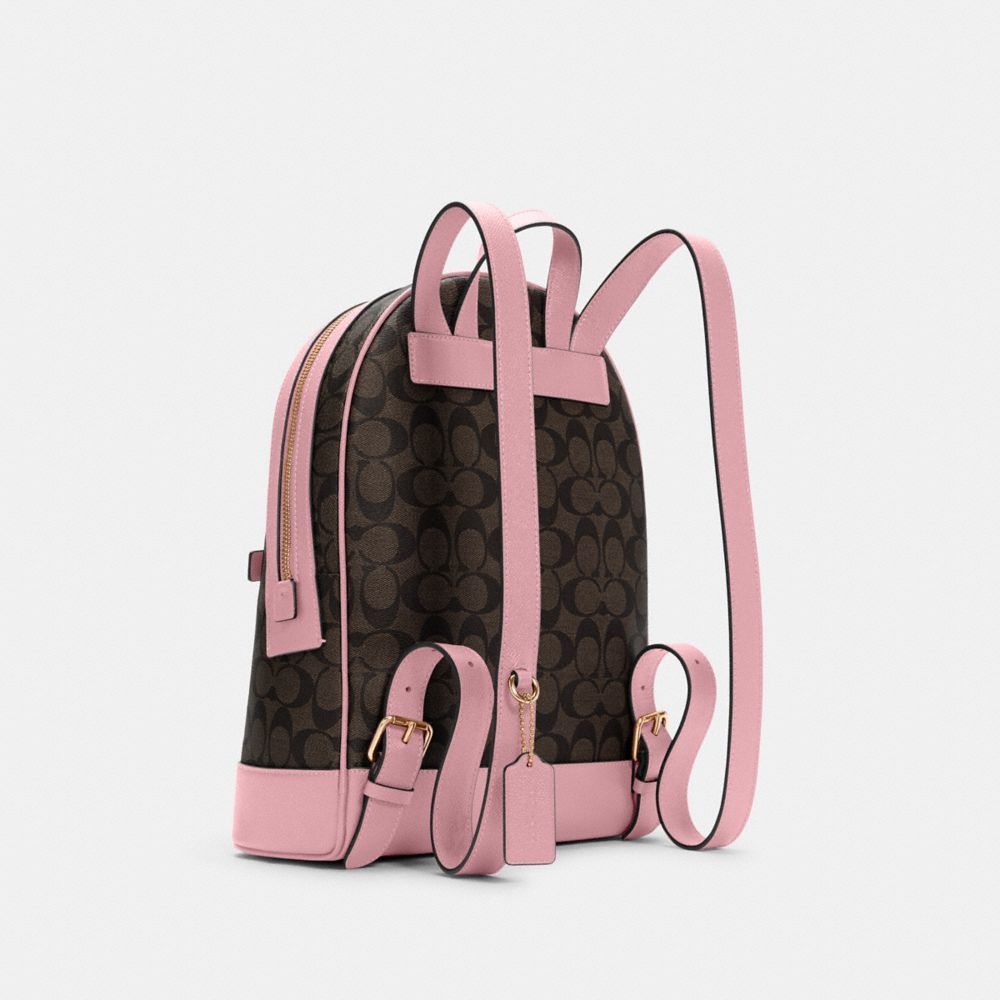 COACH®,KENLEY BACKPACK IN SIGNATURE CANVAS,Signature Canvas,Large,Gold/Brown/True Pink,Angle View