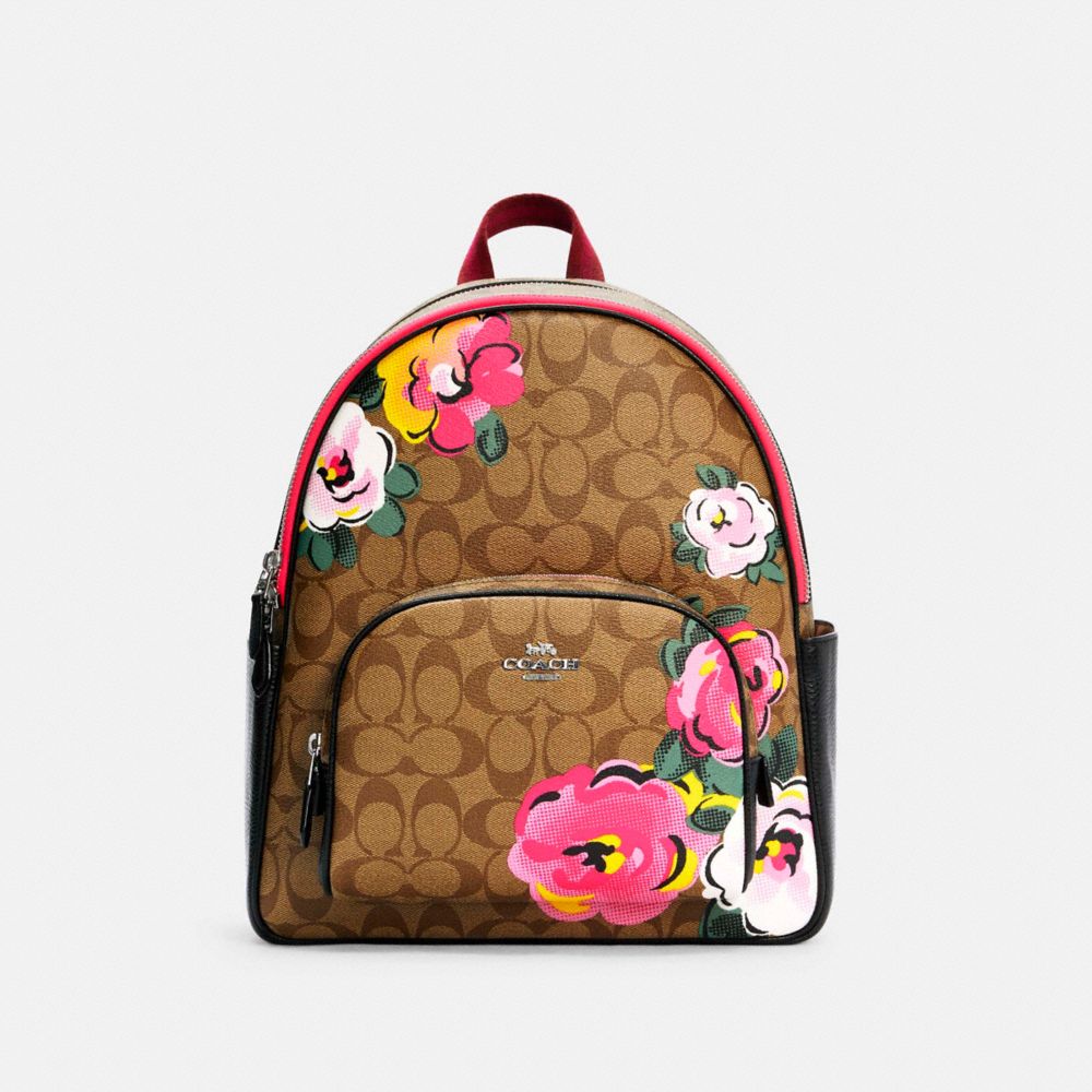 Court Backpack In Signature Canvas With Vintage Rose Print