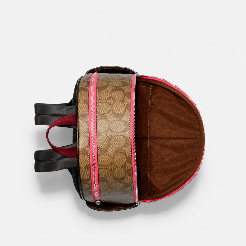 COACH®,Court Backpack In Signature Canvas With Vintage Rose Print,,Inside View,Top View