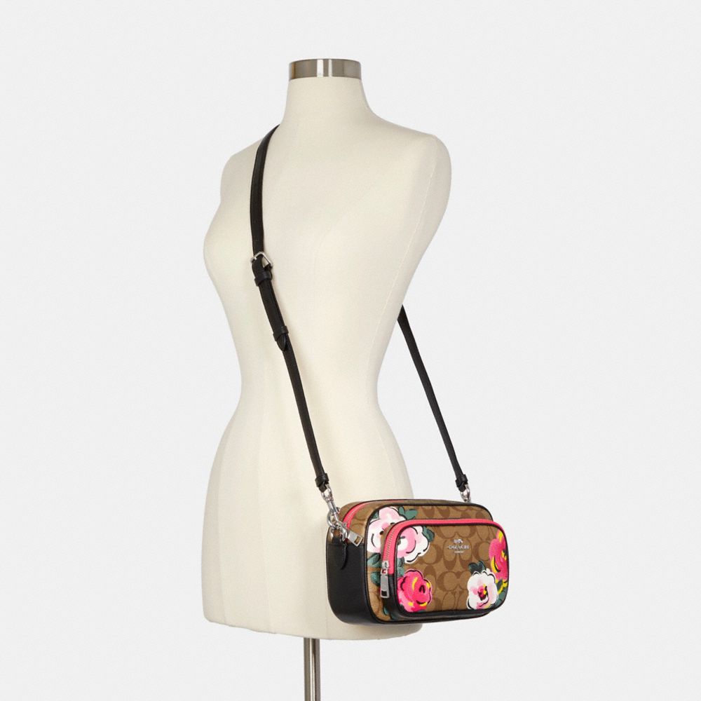 Coach rose print camera crossbody sale