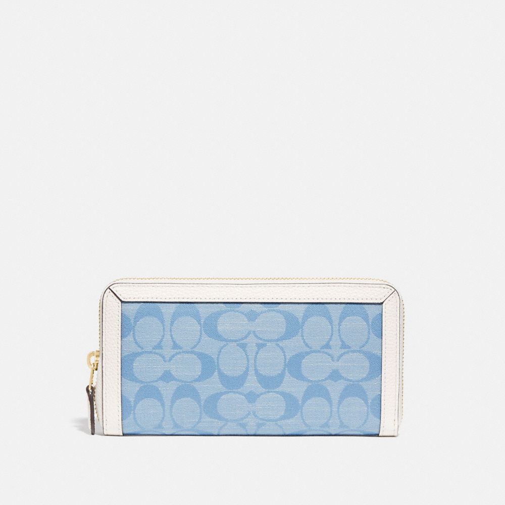 COACH Washed Denim And Leather Signature Zip Card Case in Blue