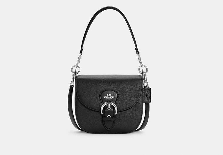 COACH®,KLEO SHOULDER BAG 23,Pebbled Leather,Medium,Silver/Black,Front View