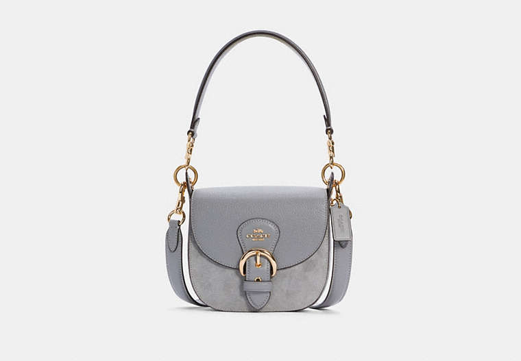 COACH®,KLEO SHOULDER BAG 17,Smooth Leather/Pebble Leather/Suede,Small,Gold/Granite,Front View