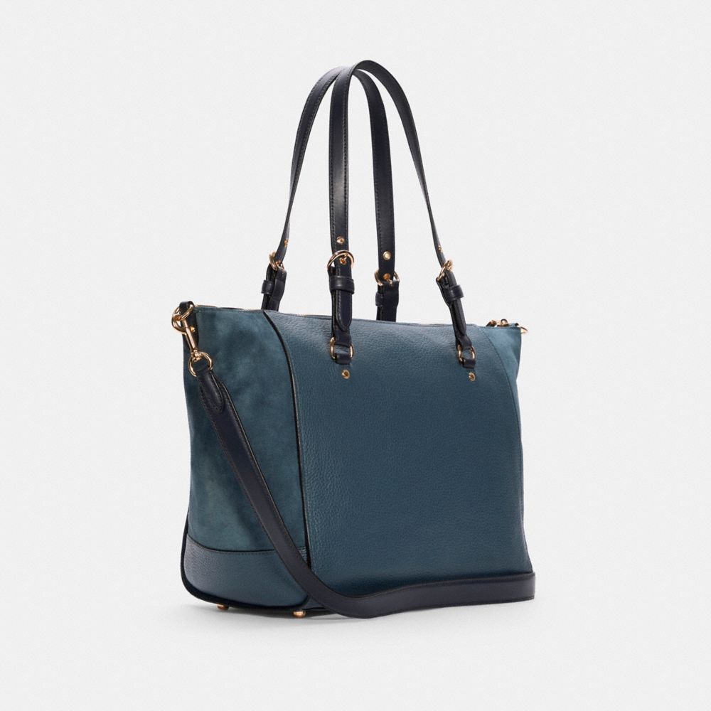 COACH®,KLEO CARRYALL,Pebble Leather/Smooth Leather/Suede,Large,Gold/Denim Multi,Angle View