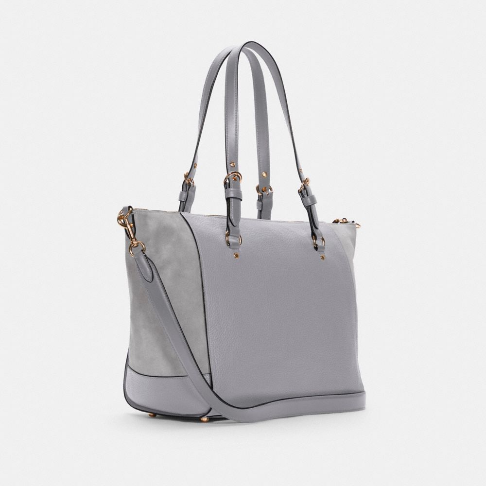 COACH®,CARRYALL KLEO,Cuir Galet/Cuir Lisse/Suède,Or/Granit,Angle View