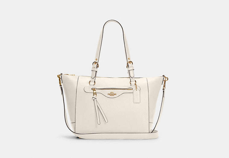 COACH®,CARRYALL KLEO,Cuir de galets,Or/Craie,Front View