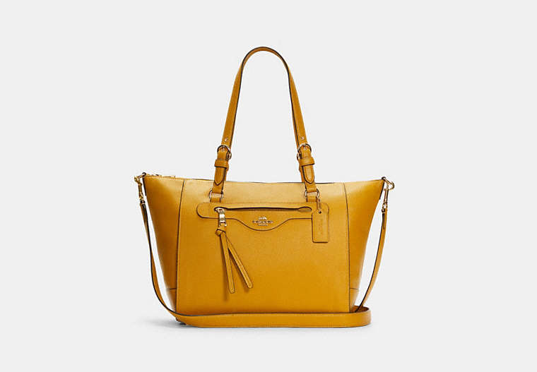COACH®,KLEO CARRYALL,Pebbled Leather,X-Large,Gold/Flax,Front View
