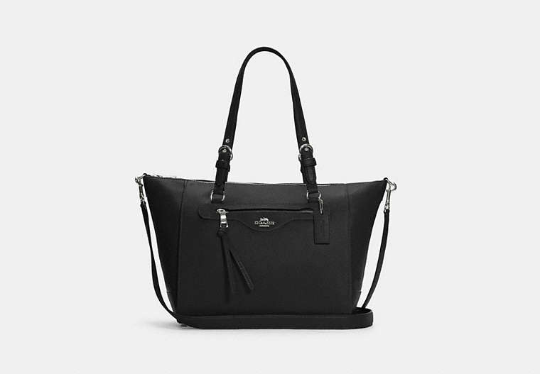 COACH®,KLEO CARRYALL,Pebbled Leather,X-Large,Silver/Black,Front View