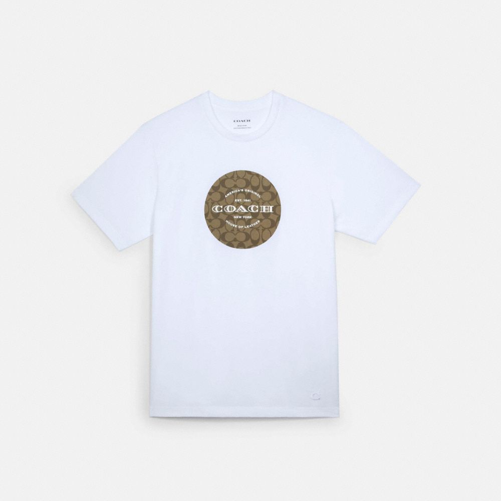 COACH®,Signature T Shirt,Cotton,T Shirt,Logo,Word Embellishment,Casual,White,Front View