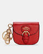 COACH®,MINI BUCKLE SADDLE BAG CHARM,Pebbled Leather,Gold/Bright Poppy,Front View