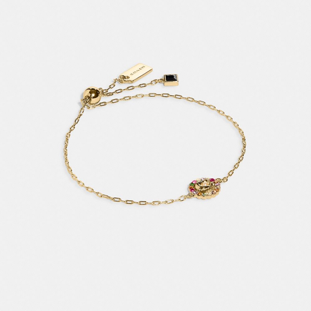 COACH®,SIGNATURE MULTICOLOR CRYSTAL SLIDER BRACELET,Gold/Pink Multi,Front View