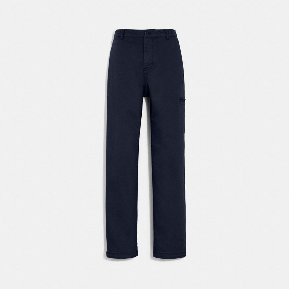 COACH®,Flat Front Chinos,Cotton,Spandex,Straight,Chino,Business Casual,Navy,Front View