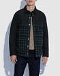 COACH®,MIXED MATERIALS SHIRT JACKET,Mixed Material,BLUE PLAID,Scale View